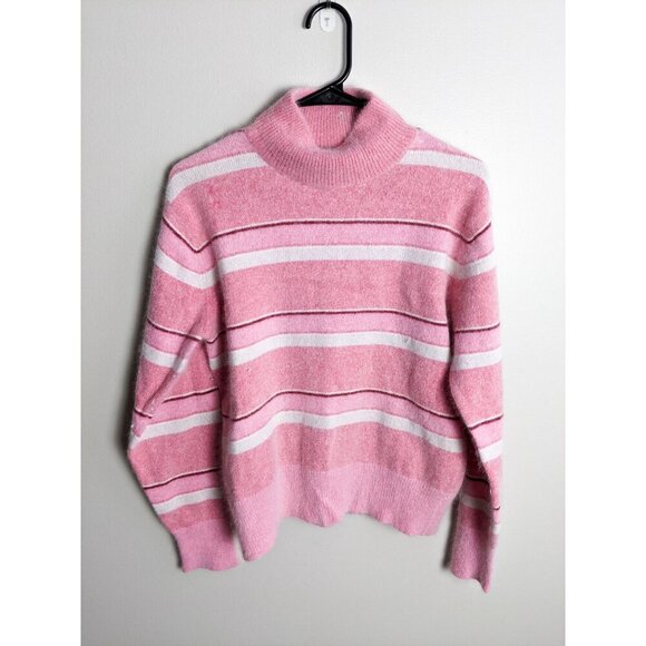 Crystal Kobe Angora Rabbit Hair Striped Mock Neck Sweater Medium - Picture 1 of 7